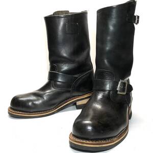 US7.5【HAKWINS ホーキンス】エンジニアブーツ 黒 ブラック スチールトゥ メンズ 本革 革靴 レザーシューズ 中古 *BL318R31