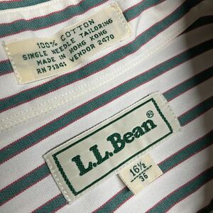 OLD エルエルビーン LLBEAN 長袖シャツ ストライプ 16 2/1 36サイズ ビンテージ vintage 大きいサイズ 80s 90s