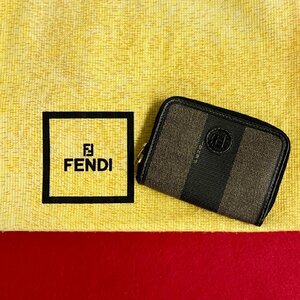 極 美品 FENDI フェンディ ペカン レザー PVC ブラック コインケース 小銭入れ ミニ 財布 63447