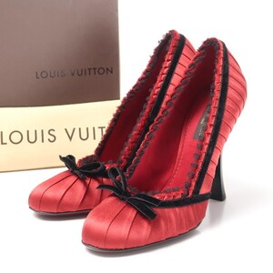 GQ9257*イタリア製《ルイヴィトン Louis Vuitton》Size 35.5 サテンパンプス ベルベットリボン 靴 レッド×ブラック