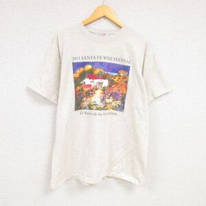 【50%OFF】XL/古着 半袖 Tシャツ メンズ サンタフェ クルーネック 薄ベージュ カーキ 霜降り 23jun08 中古 5OF