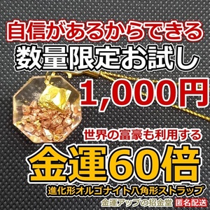 【数量限定お試し版】金運風水八角形オルゴナイト 金運60倍ストラップ22mm【金運アップの招金堂】スマホストラップ・金運グッズ／1204