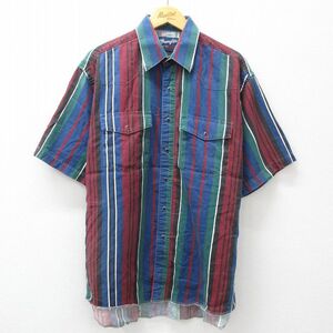 XL/古着 ラングラー 半袖 ウエスタン シャツ メンズ 90s 紺他 ネイビー ストライプ 24jul30 中古 トップス