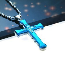 【N085】ネックレス　メンズ 　ブルー　青　おしゃれ　クロス　十字架　ステンレス　アクセサリー　ペンダント