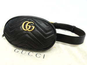 KB4943-45507◆極美品売切り【GUCCI グッチ】GGマーモント レザー ボディバッグ ウエストポーチ 476434◆黒 ブラック ユニセックス