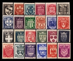 bβ28y5-4F5　フランス1941-42年　各都市の紋章・寄付金・24枚完