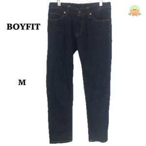 m0096　　BOYFIT ジーンズ ネイビー カジュアル ストレートパンツ シンプル 無地　【M】