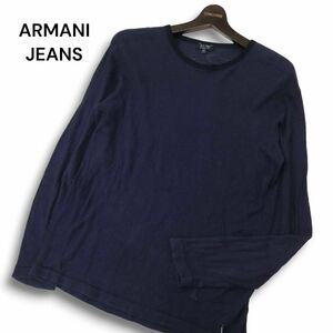 ARMANI JEANS アルマーニ ジーンズ 【麻 リネン】 長袖 ロゴ刺繍★ ニット カットソー ロンTシャツ Sz.S　メンズ ネイビー　C4T07761_9#D