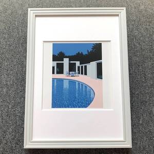 ■永井博『POOLS プールズ＜２８＞』 A4サイズ 額入り 貴重イラスト 印刷物 ポスター風デザイン 額装品 アートフレーム インテリア