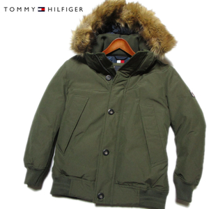 【トミーヒルフィガー】 2WAYフーデッド　ダウンジャケット　フライトジャケット　オリーブ　サイズL　DOWN JACKET　冬物　TOMMY HILFIGER