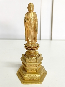 仏像 仏具◆真鍮 立像 大仏 置物 飾物 金塗 高さ約19.5cm 　（二階）