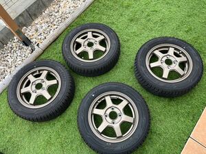 J-TECH S-6 ブロンズ 13インチ 4J+43 155/65R13 アイスガード 溝アリ　4本セット 美品　TE37 風　PCD100 スタッドレス 手渡し可能