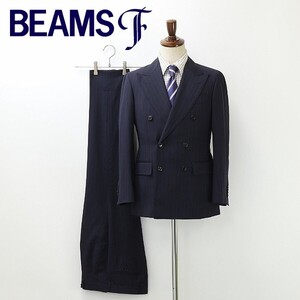 新品◆BEAMS F ビームスF マルチストライプ柄 ダブル スーツ セットアップ ネイビー 紺 40 8R