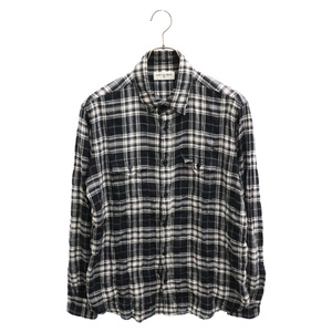 SAINT LAURENT PARIS サンローランパリ 2POCKET CHECK SHIRTS 529373 Y765T 2ポケット 長袖チェックシャツ ブラック/ホワイト