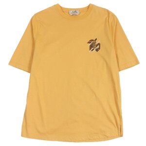 未使用品□HERMES エルメス 2023年製 H357925 シュヴォー・アン・シンメトリー ラムレザーパッチ 半袖Ｔシャツ オレンジ S 伊製 正規品