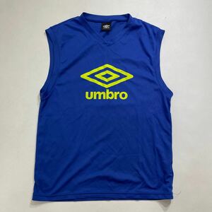 63 umbro アンブロ ノースリーブ トップス カットソー サイズO ストレッチ ビッグロゴプリント スポーツ トレーニング ブルー 青 40422E