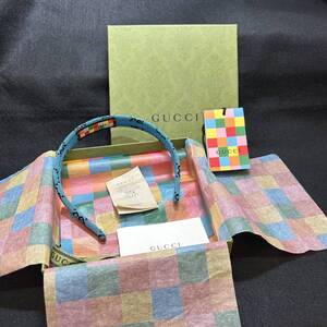 ★☆未使用保管品　GUCCI 　グッチ　カチューシャ　656507　マルチカラーキャンバス　ブルー　ヘアアクセ　アクセサリー　#9132☆★