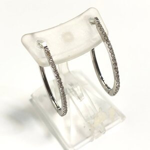 K18WG　ダイヤモンド　0.19ct×2　ホワイトゴールド　ピアス　フープピアス　