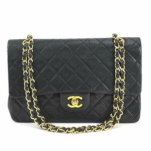 シャネル CHANEL ショルダーバッグ マトラッセ ダブルフラップ レザー/メタル ブラック/ゴールド e57551a