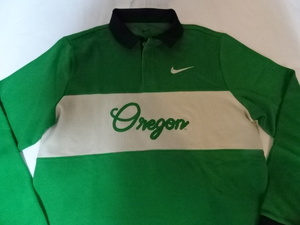 激レア【Nike】【DRI FIT】 USカレッジ オレゴン大学ダックス【OREGON DUCKS】筆記体ロゴ刺繍入り ロングスリーブポロシャツUS Sサイズ