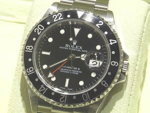 美品 ロレックス 16710 Z品番 GMTマスター2 ☆ メンズ 自動巻き 時計 デイト ▼ ROLEX 黒文字盤 ブラックベゼル シルバーSS 5A6DS