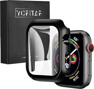 2318291☆ YOFITAR Apple Watch 用 ケース アップルウォッチ保護カバー ガラスフィルム 一体型 PC素材 全面保護(44mm，ブラック)