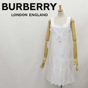 国内正規品◆BURBERRY LONDON バーバリー ロンドン アイレットレース フリル スカラップ コットン ノースリーブ ワンピース 白 ホワイト 38