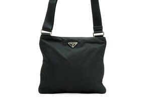 プラダ ショルダーバッグ 三角ロゴプレート Unisex メンズ可 マチなし テスートナイロン 黒 ブラック PRADA 0487h