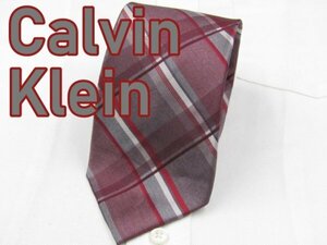 【カルバンクライン】 AB 258 カルバンクライン Calvin Klein ネクタイ グレー 赤系 チェック プリント