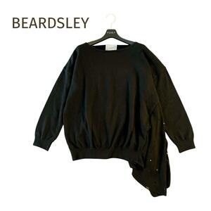 美品☆BEARDSLEY☆ビアズリー カシミヤ混 変形ドット切り替えニット ブラック黒 フリーサイズ