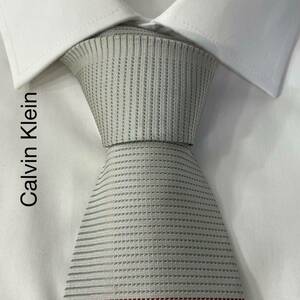 Calvin Klein カルバンクライン ボーダー シルク ネクタイ 日本製 グレー TG221