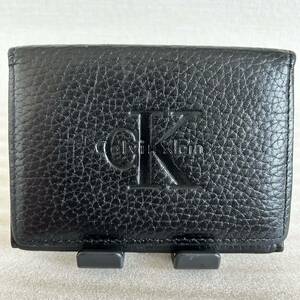 1円〜 定期入れ CK Calvin Klein シーケー カルバンクライン 本革 パスケース カードケース ブラック メンズ ビジネス 未使用級 