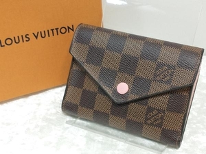 LOUIS VUITTON ルイヴィトン ダミエ ポルトフォイユ ヴィクトリーヌ 三つ折り財布 ローズ・バレリーヌ ブラウン ピンク 店舗受取可