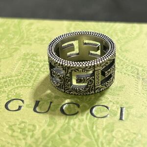 【美品】1円〜 グッチ GUCCI 指輪 リング サイズ13 刻印14 スクエア アラベスク ワイド アクセサリー Ag925 メンズ レディース 