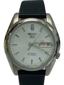 SEIKO◆自動巻腕時計/アナログ/レザー/SLV/BLK/7S26-01V0