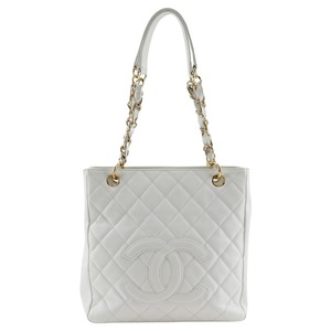 CHANEL シャネル PST チェーントート ショルダーバッグ キャビアスキン 白 レディース【I171624005】中古