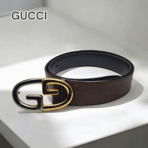 【1点限り】GUCCI グッチ ベルト ダブルトーン GGバックル レザー