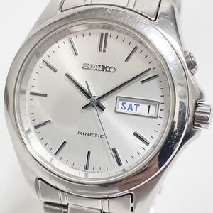 稼働品 SEIKO セイコー KINETIC キネティック 5M63-0B00 デイデイト シルバー文字盤 自動巻き発電式 メンズ腕時計 ベルト純正