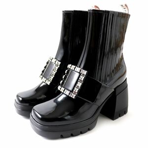 未使用品 ROGER VIVIER ロジェヴィヴィエ 21AW RVW653323201 UJB999 レンジャーズ ストラス パテント ショートブーツ ブラック イタリア製