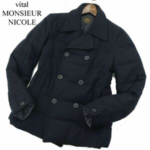 vital MONSIEUR NICOLE ムッシュ ニコル 秋冬 ウール★ ダウン ジャケット Pコート Sz.48　メンズ ネイビー　A3T14053_B#N