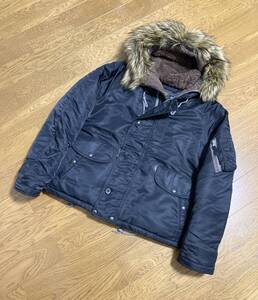 美品☆[RRL] N-3B SNORKEL PARKA レザー切替 フライトボンバージャケット シュノーケルパーカー S ブラック ダブルアールエル