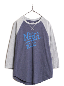 ノースフェイス ロゴ プリント ベースボール Tシャツ メンズ S 古着 The North face 7分丈 ラグラン ロンT ロゴT 長袖Tシャツ 2トーン 前V