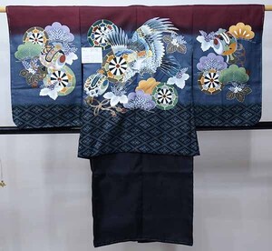 七五三 五歳 男児 羽織・着物・襦袢3点セット L寸 金刺繍 豪華絢爛 綸子地 紫地 鷹 祝着 新品（株）安田屋 NO37770-2