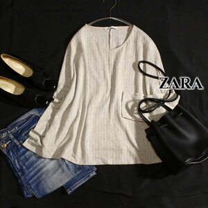 美品 ザラ ベーシック ZARA BASIC ゆったり綺麗め コットン ラメニット プルオーバー L 春 秋 合服 24C09