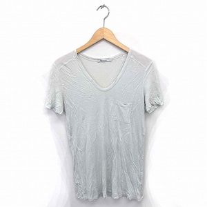 ティーバイアレキサンダーワン T by Alexanderwang Tシャツ カットソー Vネック 薄手 無地 シンプル 半袖 S ミントグリーン