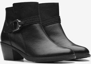 送料無料 Clarks 25.5cm アンクル ブーツ ジッパー ブラック レザー 革 ラグ ソール コンフォート ブーティー パンプス スニーカー AAA274