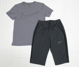 NIKE Tシャツ ドライフィット 上下セット グレー S ナイキ トレーニング ワークアウト ランニング セット AJ8024-056 CJ7673-060