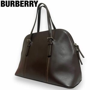 BURBERRY バーバリー ハンドバッグ トートバッグ レザー 茶 ブラウン シルバー金具 ノバチェック ミニボストン 