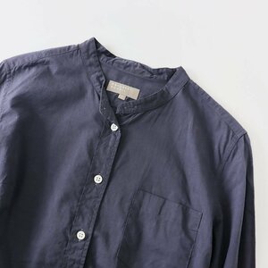 マーガレットハウエル MARGARET HOWELL WASHED COTTON カラーレスシャツ 1/ネイビー系 コットン ブラウス ノーカラー【2400013653985】