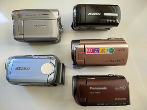 Canon Victor JVCケンウッド Panasonic ビデオカメラ５台セット まとめ / FVM300 GZ-MG67-A GZ-MG760-B GZ-E565-N HDC-TM45